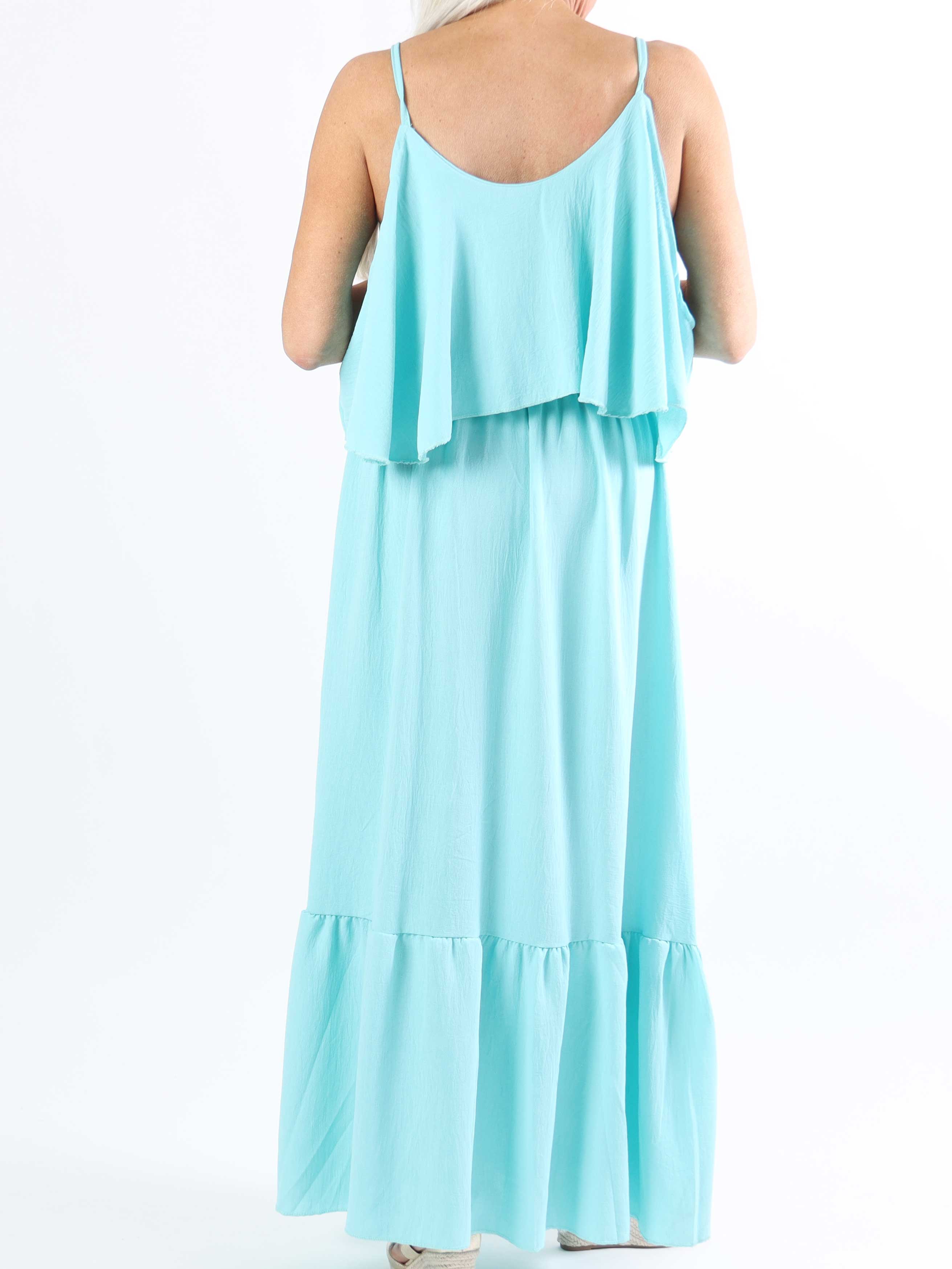 Adelisa - Lang plus size stropkjole med flæser